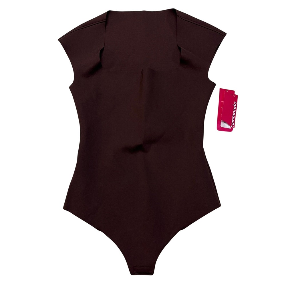 Commando Bodysuit Womens Small Oxblood Neoprene Cap Sleeve Raw Cut Burgundy